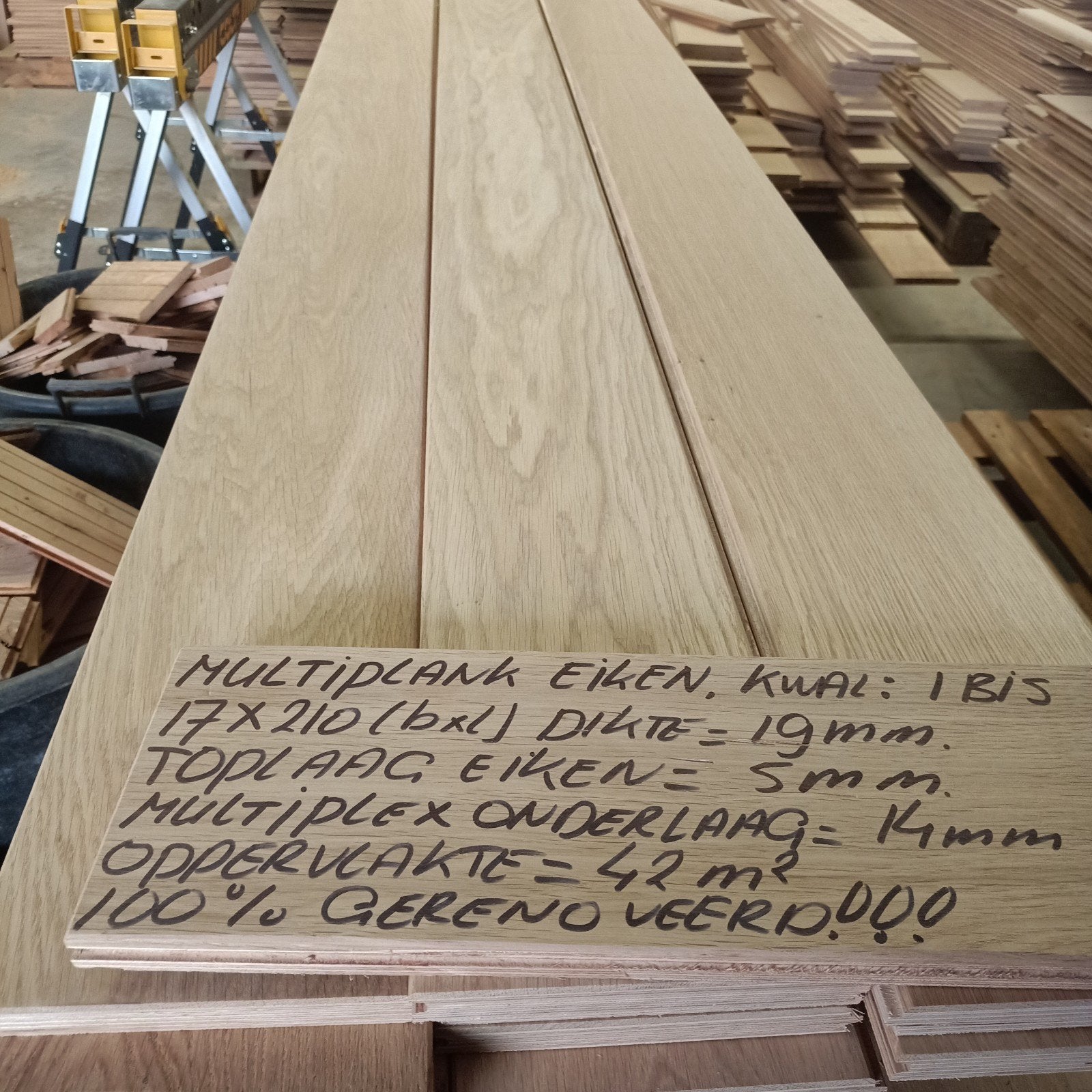 multiplank eiken houten vloer, 42m2, 17cm br. Kwal 1bis 100%, Doe-het-zelf en Verbouw, Vloerdelen en Plavuizen, Ophalen, Vloerdelen of -planken