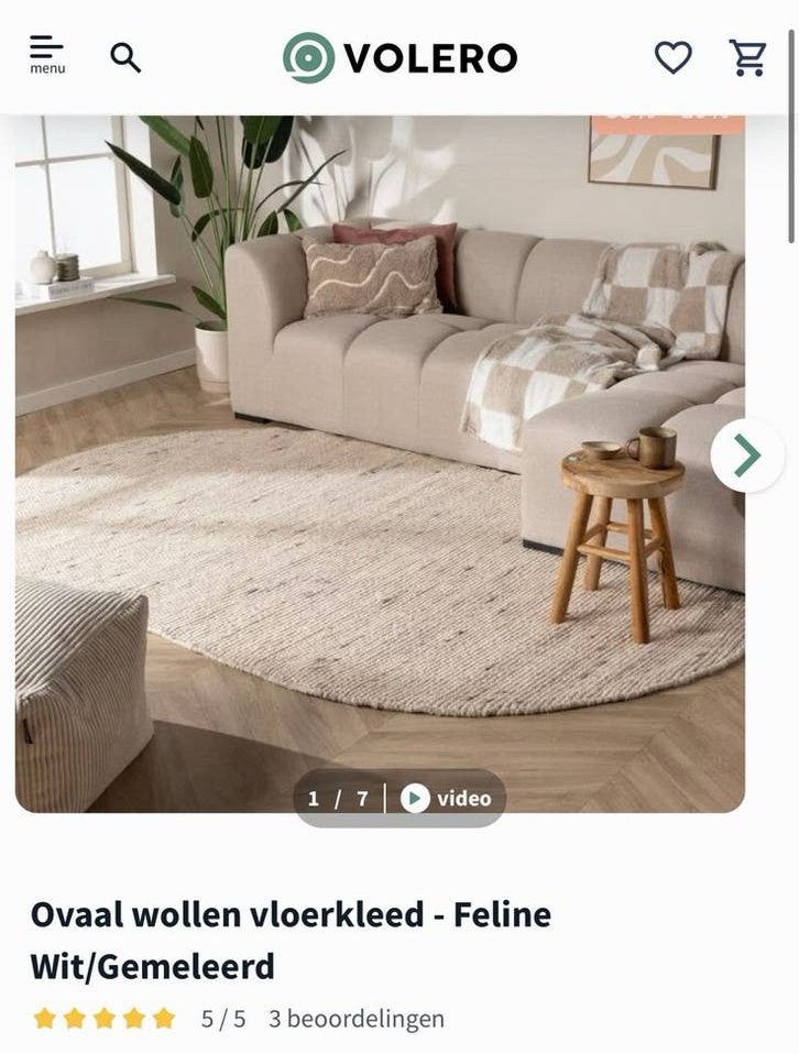 Volero Ovaal wollen vloerkleed Feline wit / gemeleerd, Huis en Inrichting, Stoffering | Tapijten en Kleden, Ophalen, 100 tot 150 cm