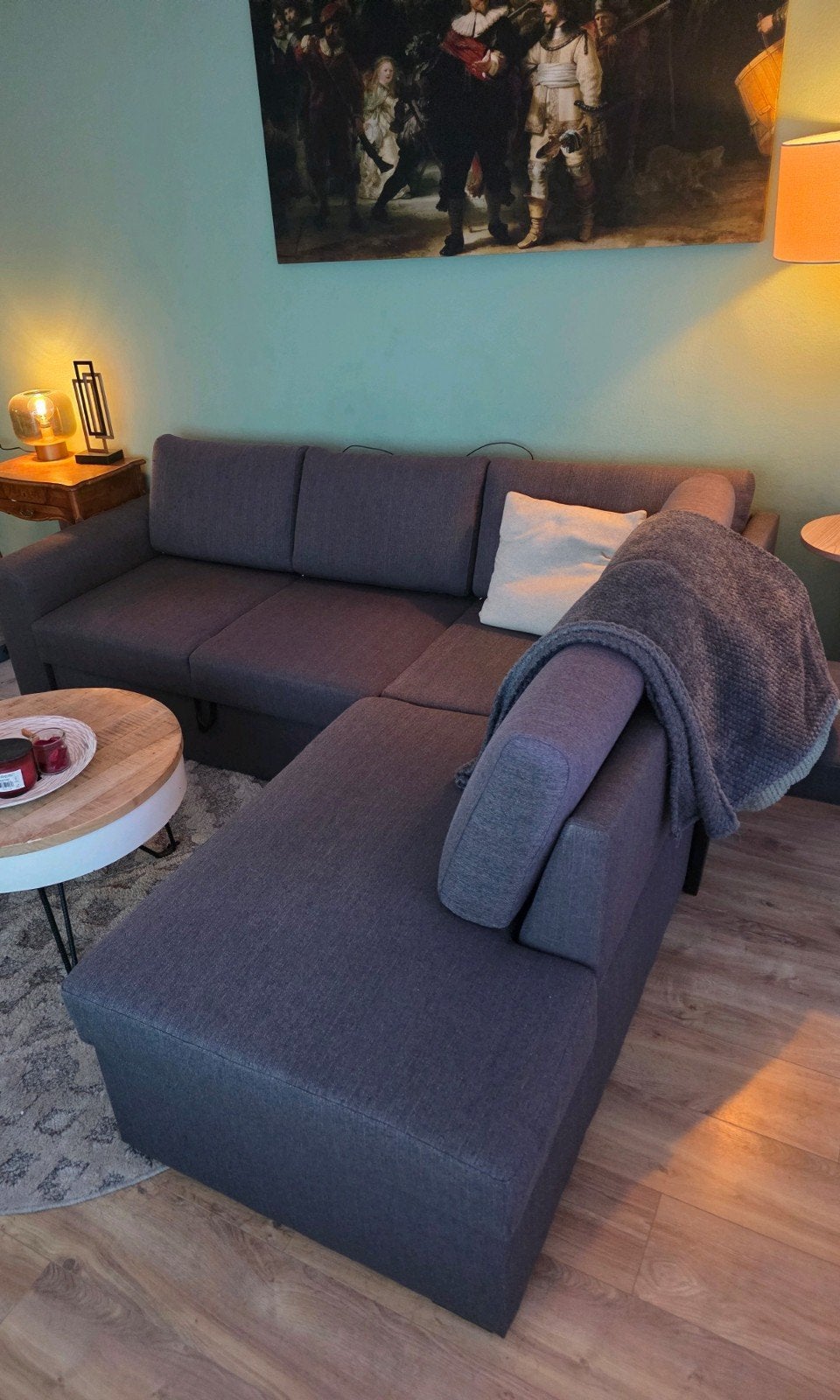 Jysk Marslev hoekbank + slaapbank, Huis en Inrichting, Ophalen, 140 cm, Zo goed als nieuw, Twijfelaar
