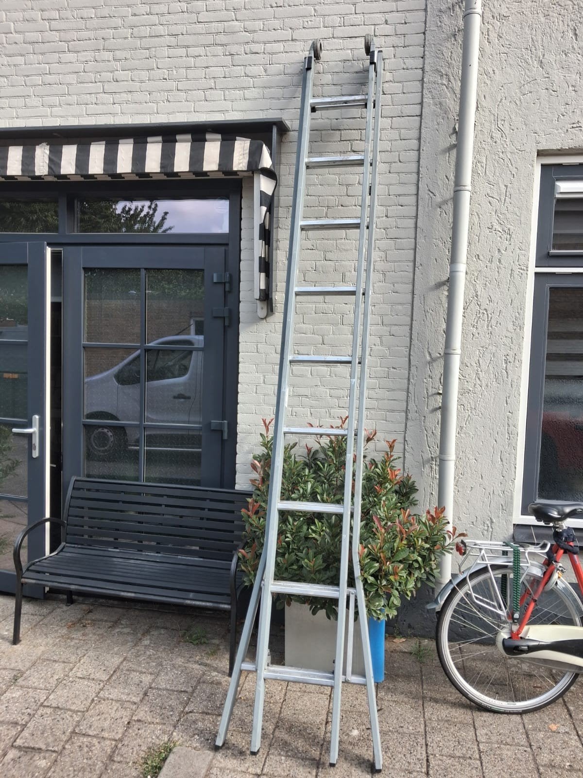 DIRKS Aluminium Ladder 2x9 35 cm op stap, Ophalen, Zo goed als nieuw, Ladder, Opvouwbaar of Inschuifbaar