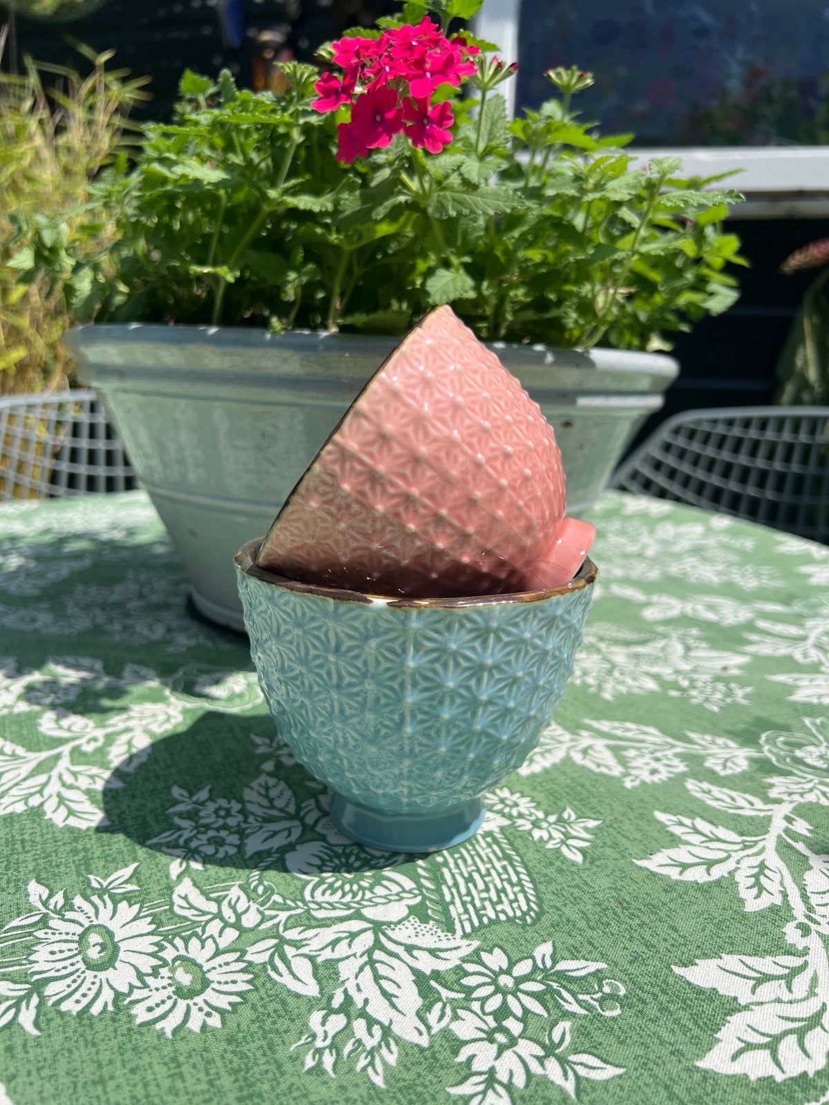 Set van 2 Des Pots schaaltjes/potjes - Roze & Blauw, Gebruikt, Porselein of Keramiek, Rond, Pot of Kruik