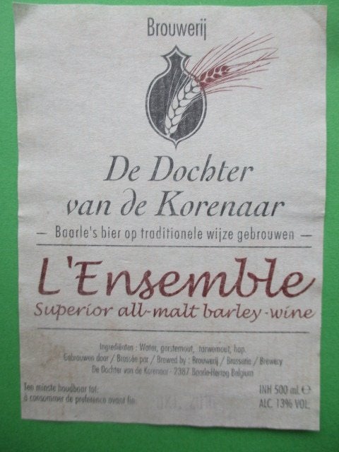 bieretiket Belgie 28-6 (B2 F24)dochter vd korenaar, Ophalen of Verzenden, Gebruikt, Overige typen, Overige merken