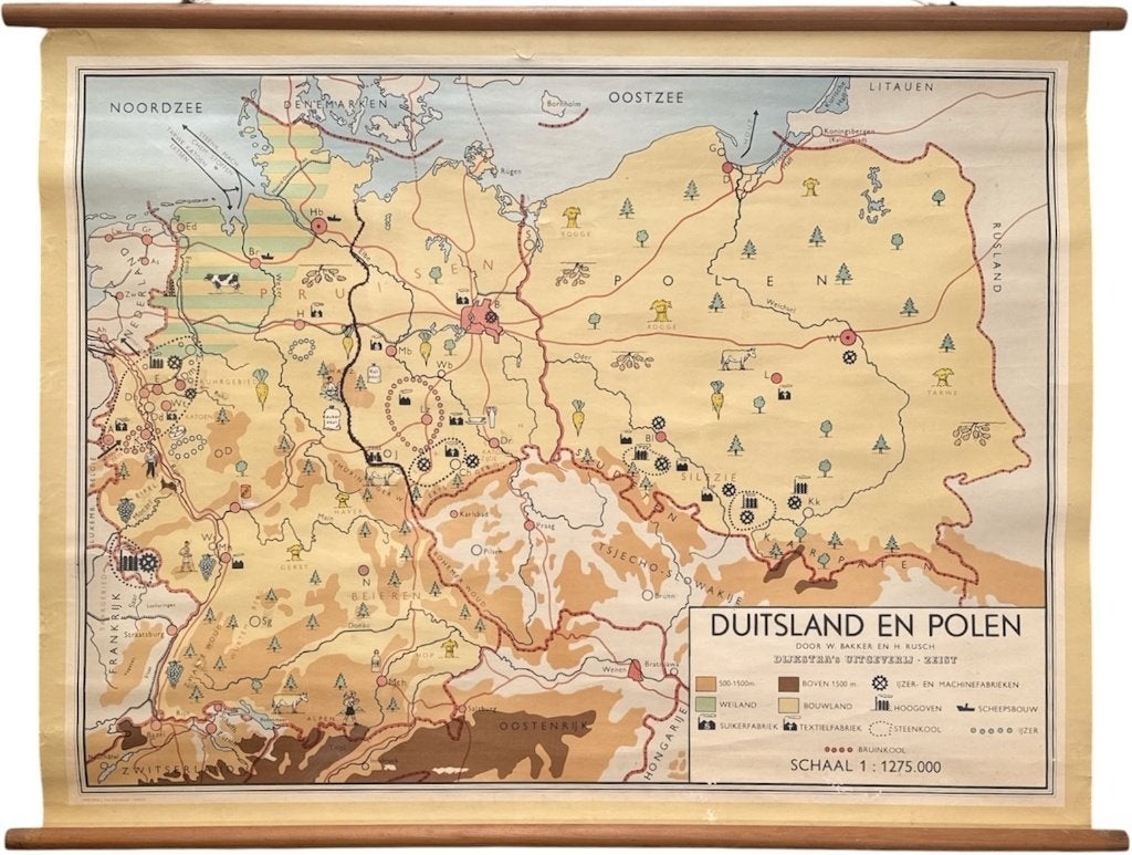 1335. Kaart Duitsland en Polen, Dijkstra's Uitgeverij Zeist, Landkaart, 1800 tot 2000, Nederland, Ophalen
