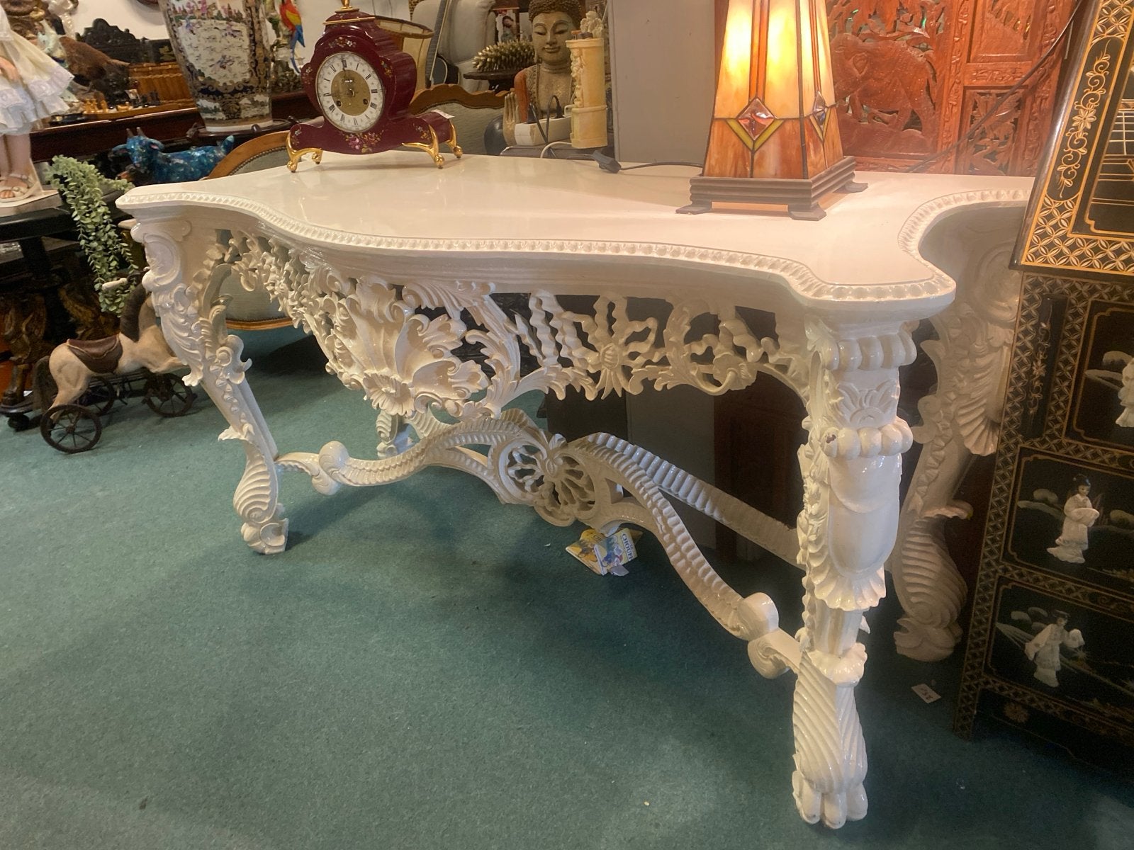 Prachtige Barok sidetable- Wit met Rijkelijk houtSnijwerk, Ophalen of Verzenden