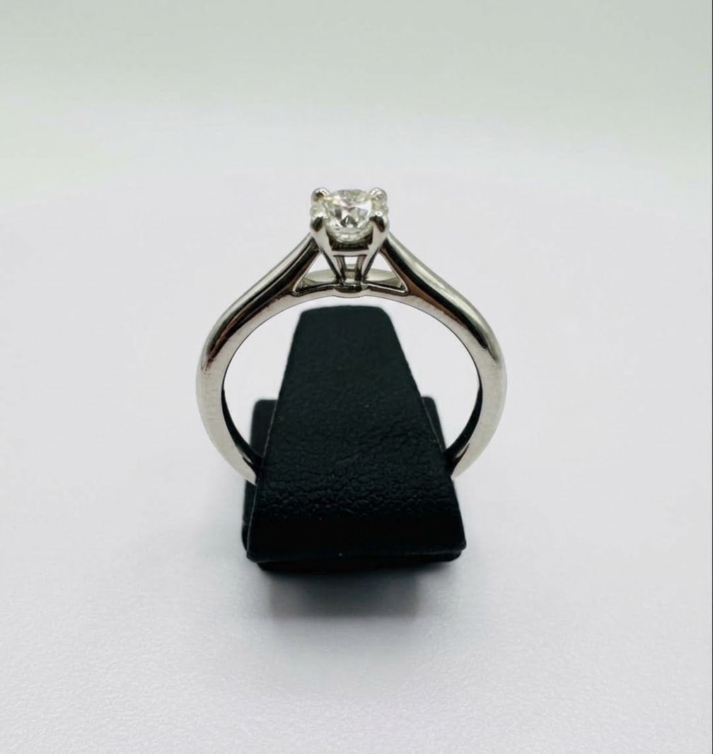 Cartier Solitaire Diamanten Ring PT950 Platina 0.32ct Maat 5, Overige materialen, Gebruikt, Ophalen of Verzenden, 17 tot 18