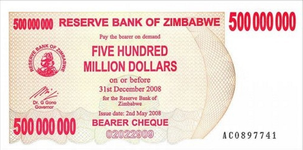 Zimbabwe bankbiljet 500.000.000 Dollars 2008, Pick 60 UNC, Ophalen of Verzenden, Zimbabwe, Los biljet