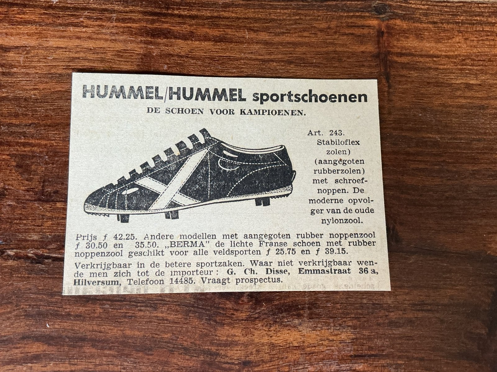 Voetbal reklame Hummel sportschoenen voetbalschoenen 1961, Ophalen of Verzenden, 1960 tot 1980, Knipsel(s)