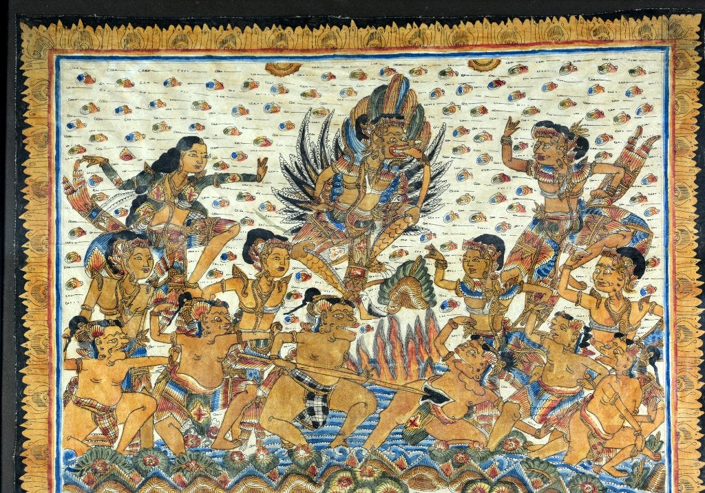 Kamasan Painting Bali ca. 1960, Overige stijlen, Doek, Ophalen of Verzenden, Handgeschilderd