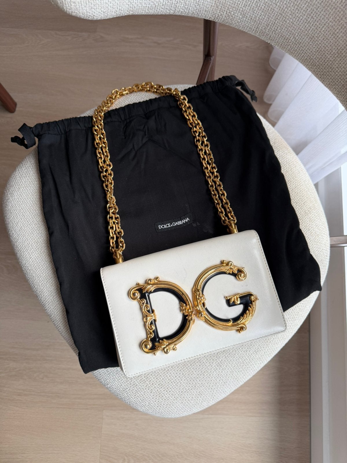 Dolce & Gabbana DG Girls Baroque Logo Shoulder Bag, Ophalen of Verzenden, Gebruikt, Wit, Schoudertasje