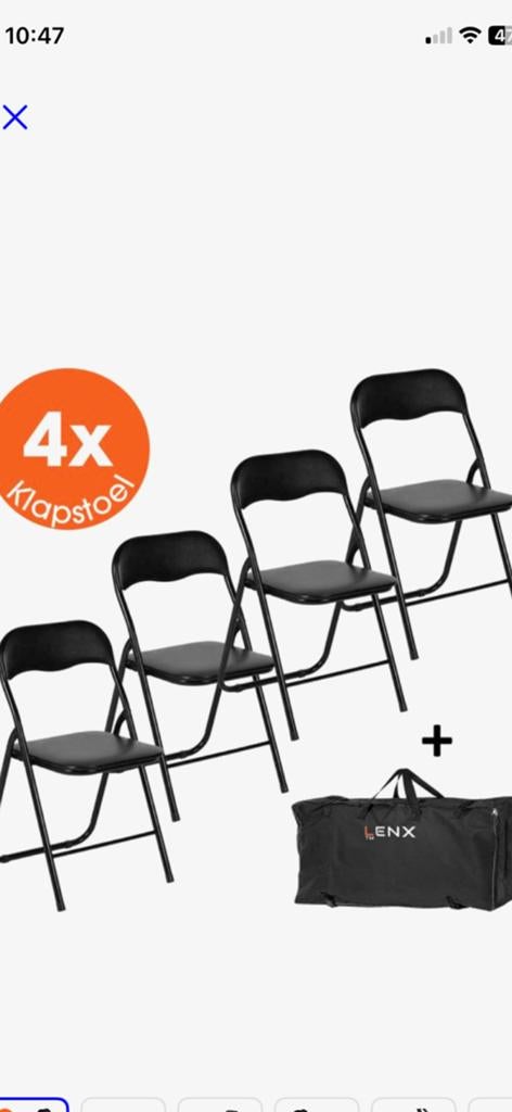 4 nieuwe klapstoelen in tas, Ophalen