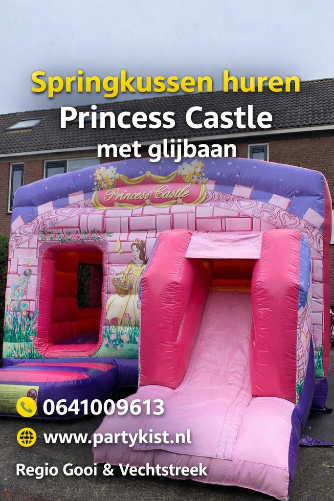 Springkussen Princess Castle met glijbaan te huur, Hobby en Vrije tijd, Feestartikelen | Verhuur, Ophalen of Verzenden, Gebruikt