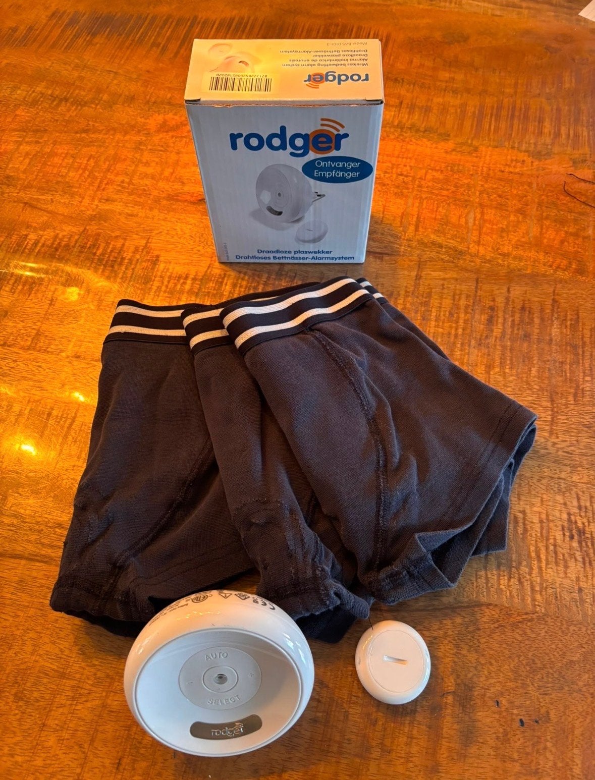 Rodger Draadloze Plaswekker Set met 3 Boxers Maat 140, Ophalen of Verzenden, Zo goed als nieuw