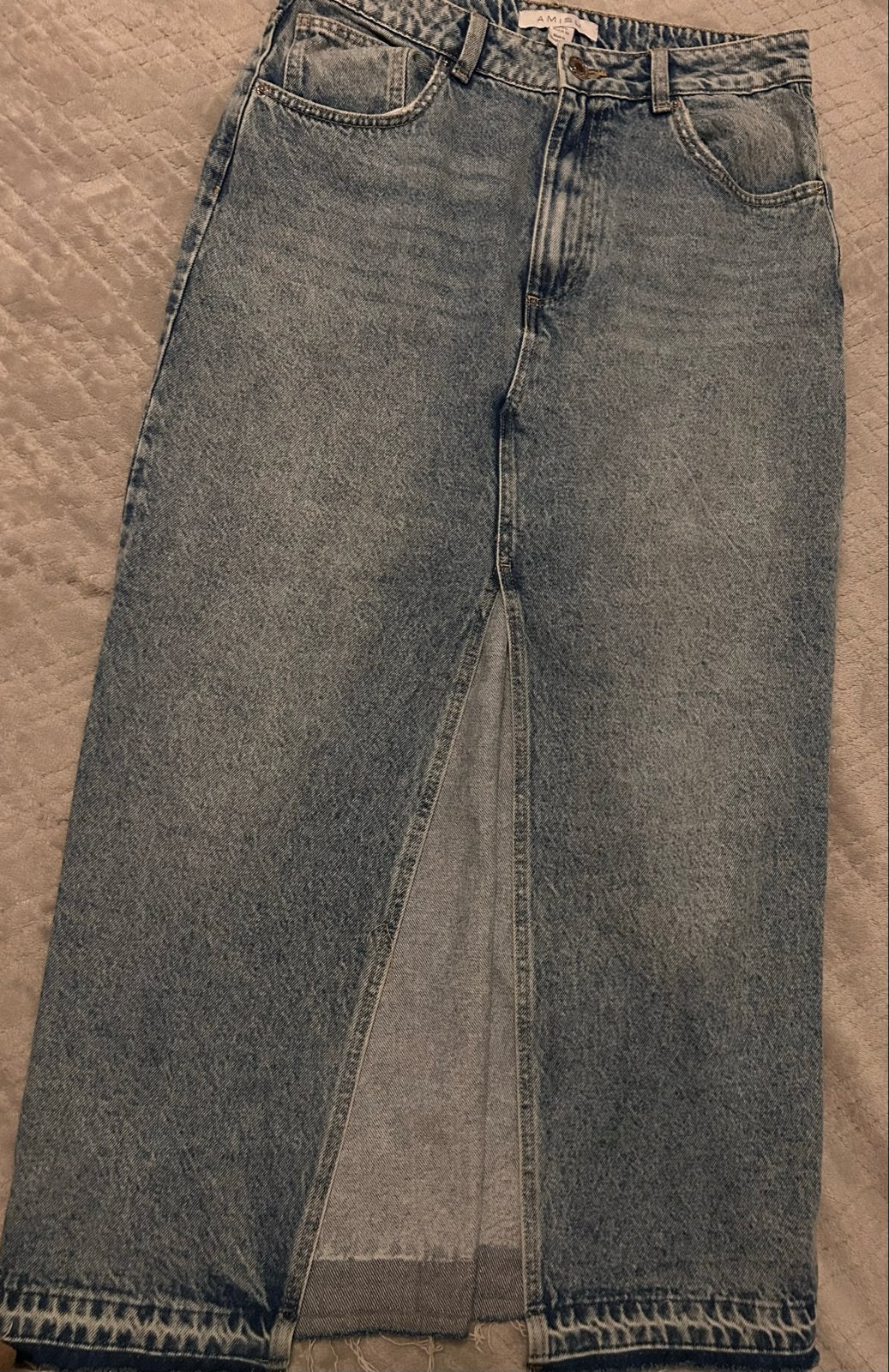 AMISU lange denim rok met split - Maat 40, Kleding | Dames, Maat 38/40 (M), Blauw, Ophalen of Verzenden, Gedragen