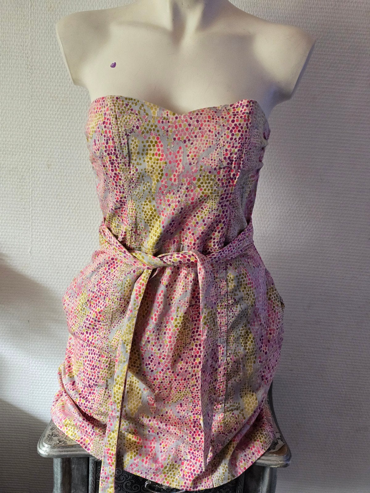 H&M Strapless Jurk met Stippenprint - Maat 38, Maat 38/40 (M), H&M, Meerkleurig, Ophalen of Verzenden