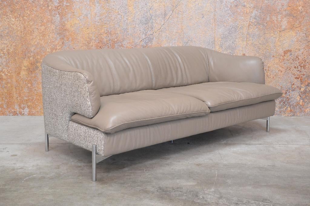 ZGANieuw Natuzzi tweezits designbank combi leer + stof, Natuzzi, 150 tot 200 cm, Natuzzi, Tweepersoons