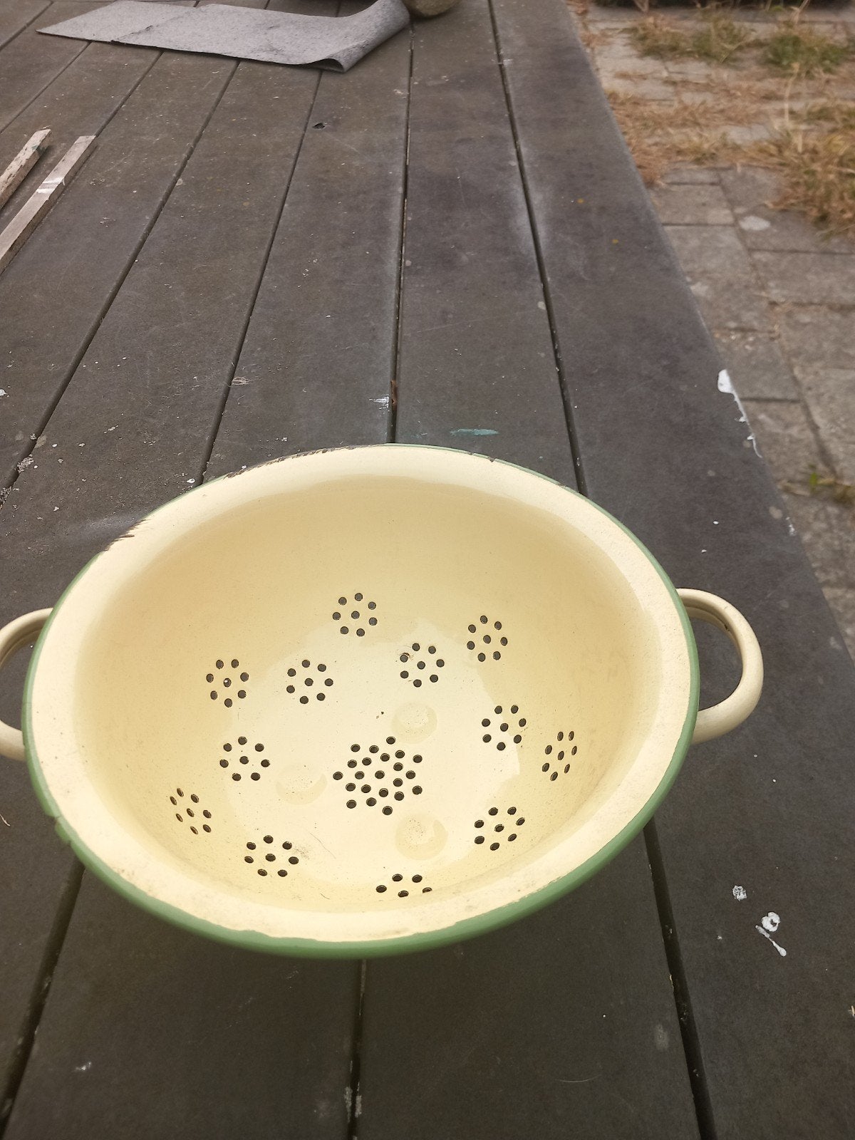 emaille vergiet uit grootmoederstijd, Antiek en Kunst, Antiek | Emaille, Ophalen