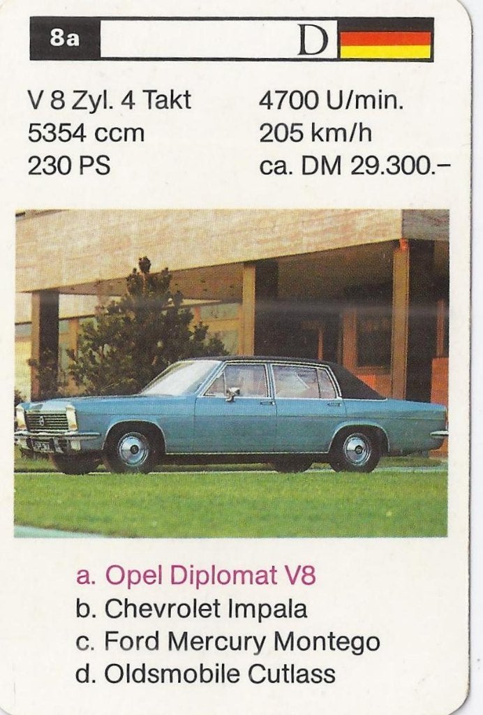 Kw3913 autokaartje 8a opel diplomat v8, Verzamelen, Ophalen of Verzenden, Zo goed als nieuw, Auto's