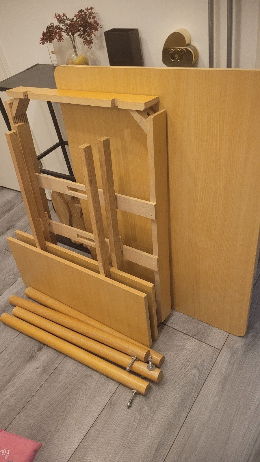 Houten eettafel/bureau, inklapbaar, lichtbruin, Gebruikt, Rechthoekig, Drie personen, Overige houtsoorten