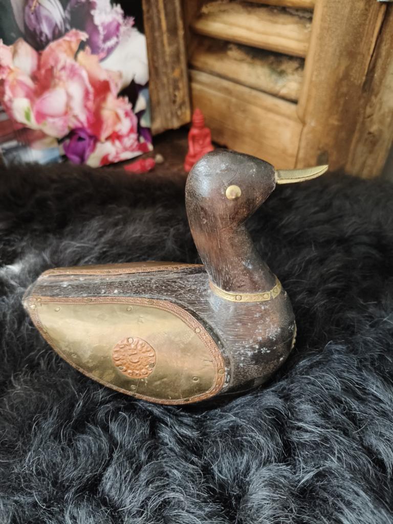 Decoratieve Houten Eend met Messing Details, Ophalen of Verzenden