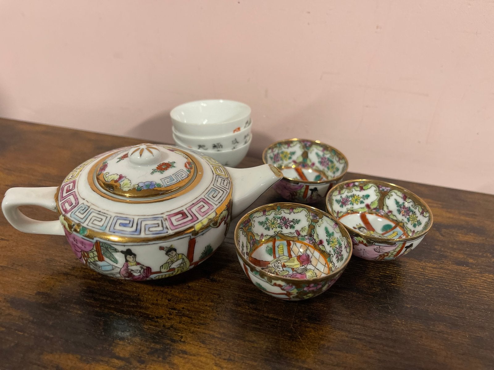 Vintage mini Chinese theepot en kopjes set, Ophalen of Verzenden