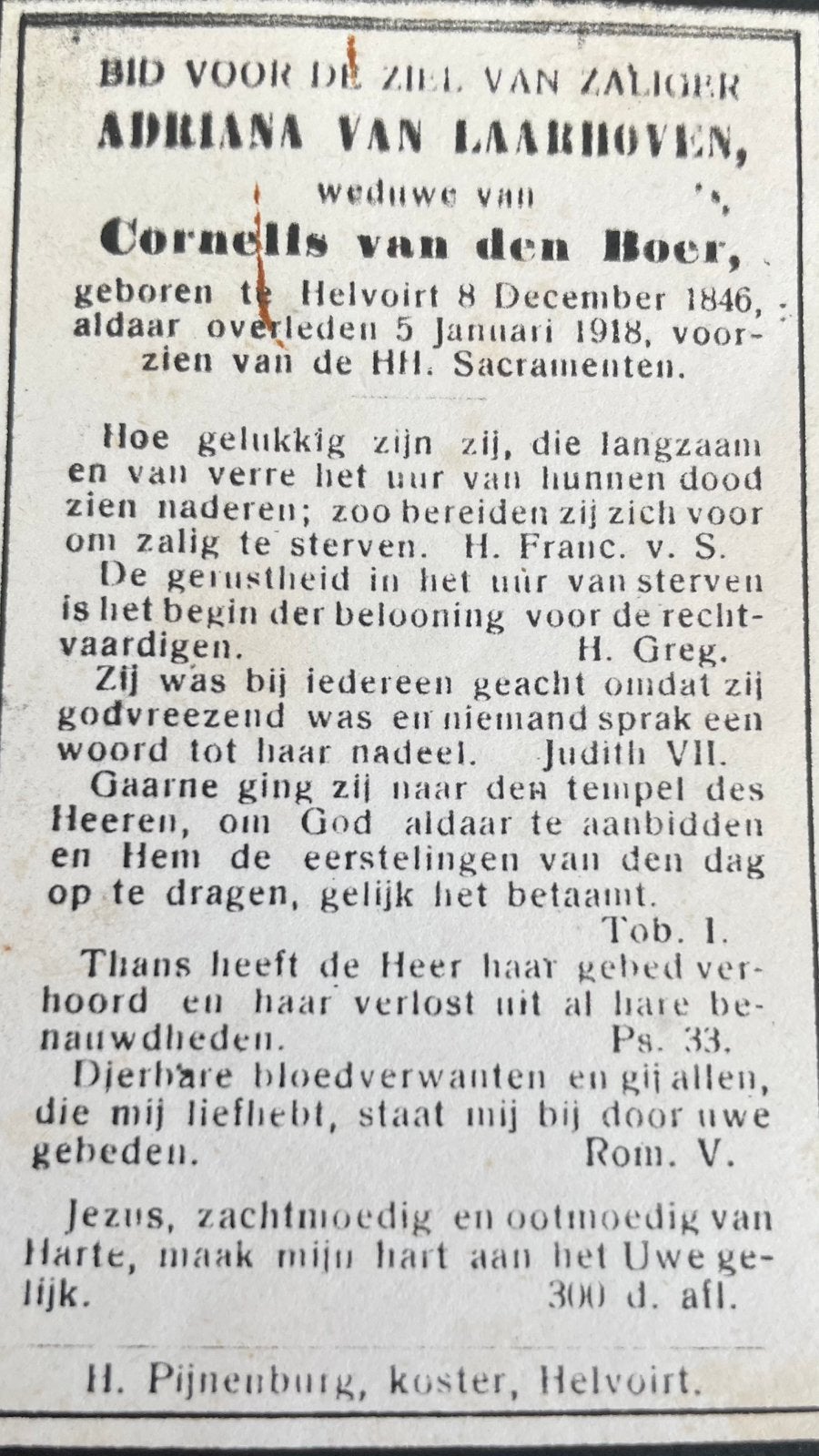 Adriana van Laarhoven 1846 Helvoirt, Ophalen of Verzenden