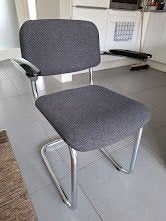 zes buizenframe eetkamerstoelen, Huis en Inrichting, Gebruikt, Stof, Grijs, Vijf, Zes of meer stoelen