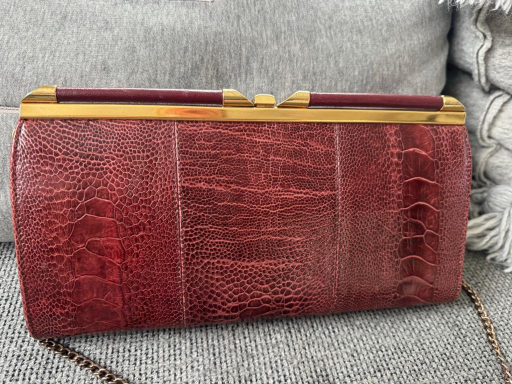 Vintage Pointer struisvogel clutch/avondtasje, Sieraden, Tassen en Uiterlijk, Ophalen of Verzenden, Zo goed als nieuw, Avondtasje