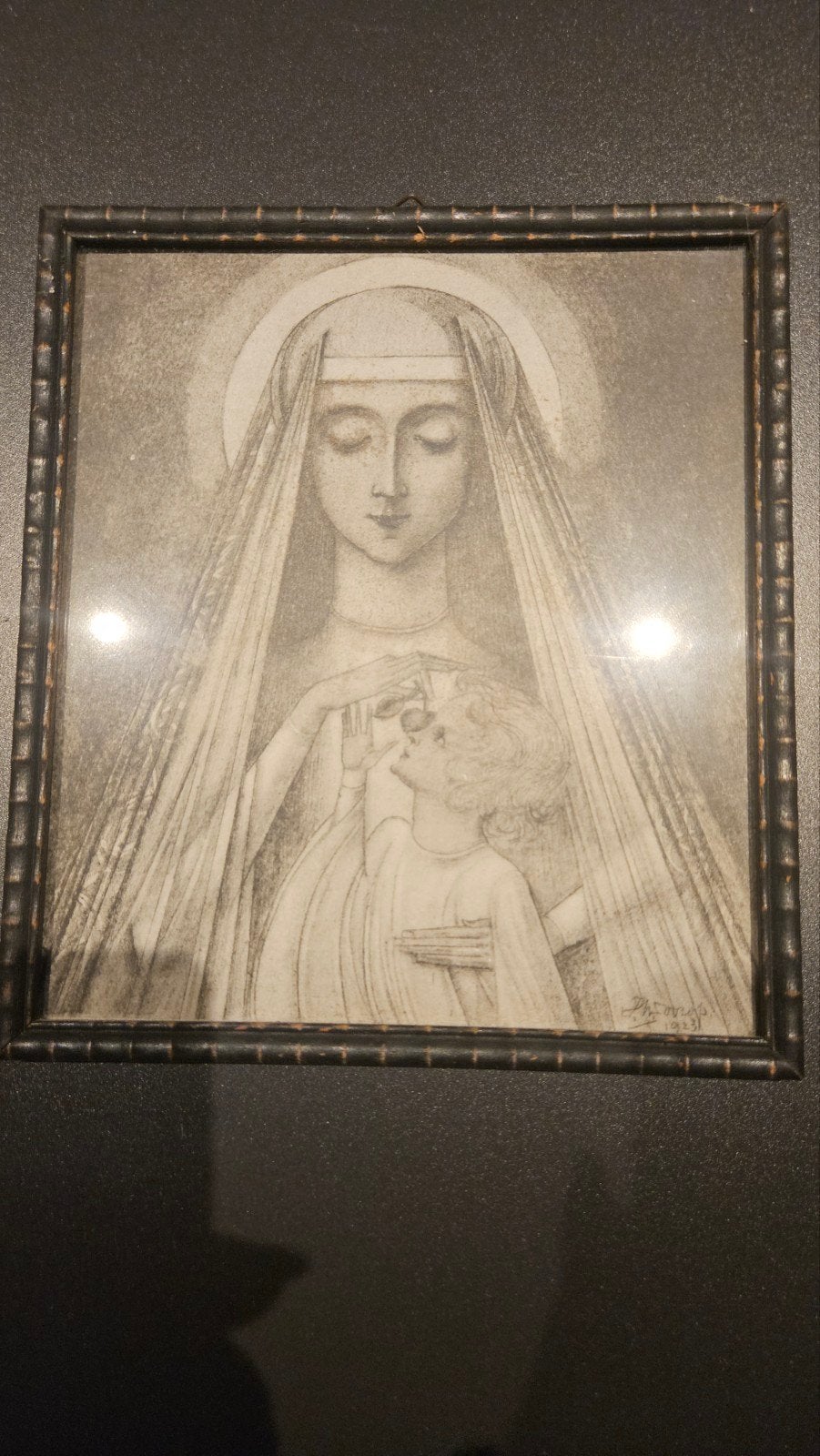 Gesigneerde Tekening: Madonna met Kind (1933), Antiek en Kunst, Ophalen of Verzenden, Tekening, Potloodtekening, Gesigneerd