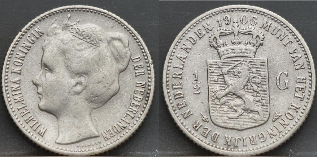 Schaarse 1/2 gulden 1906 - halve gulden 1906 Wilhelmina, ½ gulden, Verzenden, Zilver, Koningin Wilhelmina