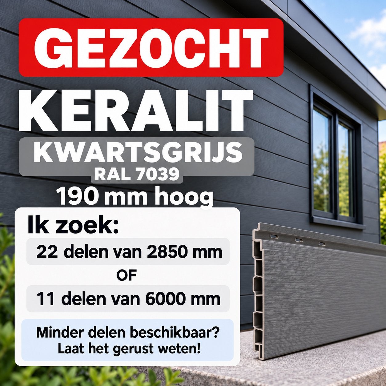 Gezocht Keralit kwartsgrijs sponningdeel 190, Ophalen, Nieuw