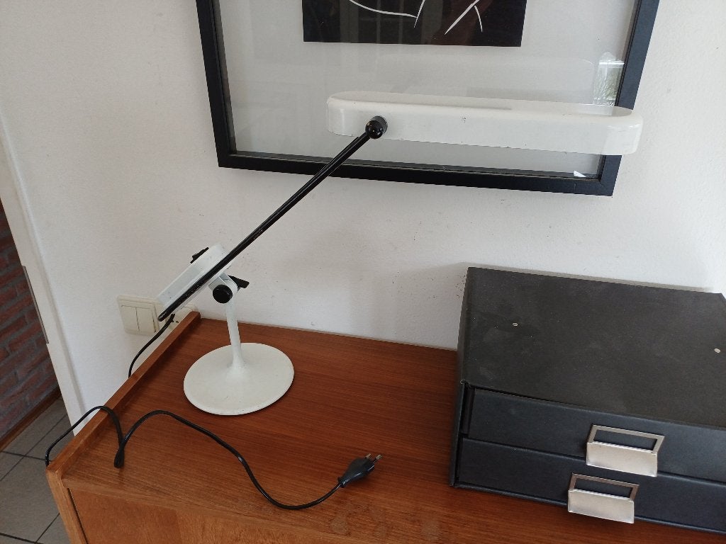 Vintage metaal bureaulamp zwart wit, Bureaulamp, Gebruikt, Vintage, Wit