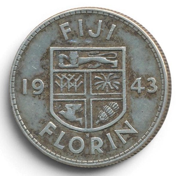 Fiji 1 Florin 1943, Postzegels en Munten, Ophalen of Verzenden, Losse munt, Zilver