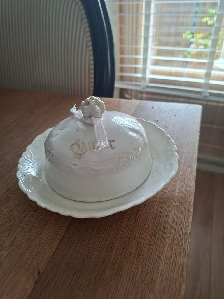 Antieke porseleinen botervloot met deksel, Antiek en Kunst, Ophalen of Verzenden