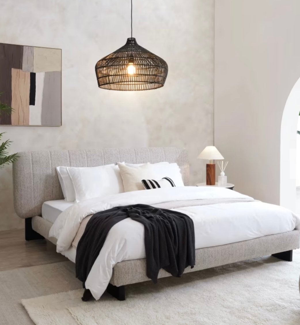 Zo goed als nieuw Japandi stijl tweepersoonsbed (incl. matra, Huis en Inrichting, Slaapkamer | Bedden, Beige, Tweepersoons, Ophalen of Verzenden