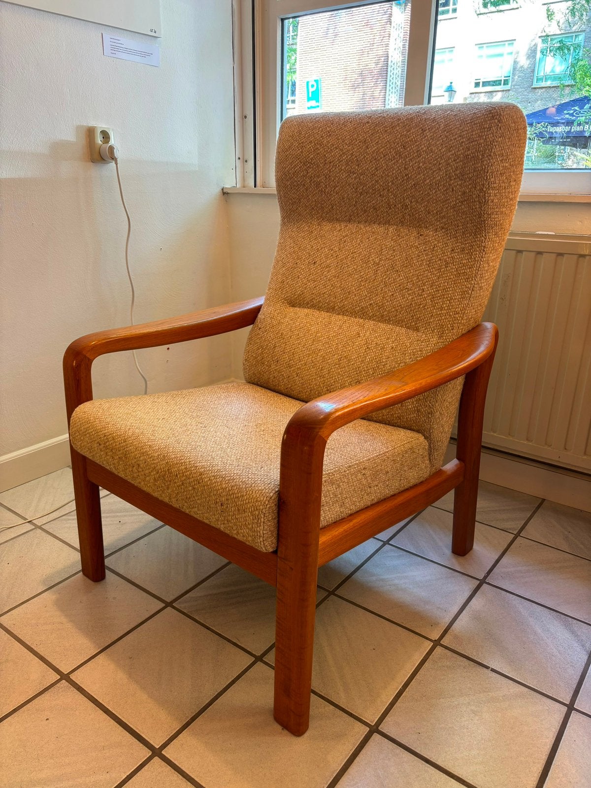 Vintage deense fauteuil 1960 teak, Ophalen, Gebruikt, 75 tot 100 cm, X