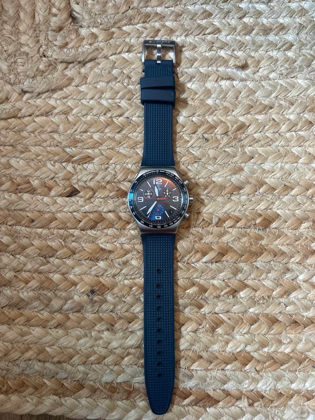 Swatch Polshorloge met Donkerblauw Bandje, Gebruikt, Staal, Polshorloge, Swatch