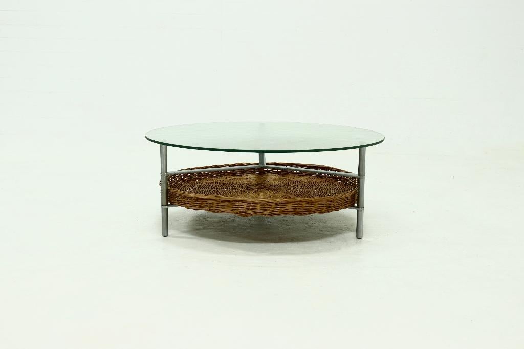 Vintage Salontafel Rotan Glas Jaren 50 60 Design, Ophalen, Gebruikt, 50 tot 100 cm, 50 tot 100 cm