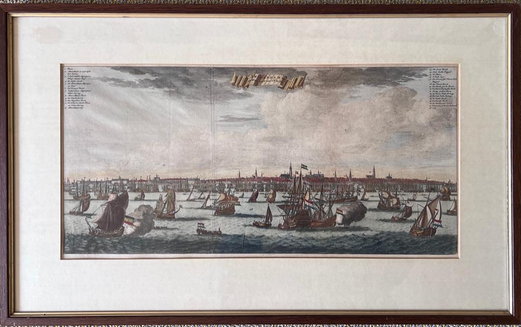 Gravure Amsterdam Het IJ - Caspar Commelin, Ophalen, Ingelijst, Stadsgezicht, 1600 - 1699