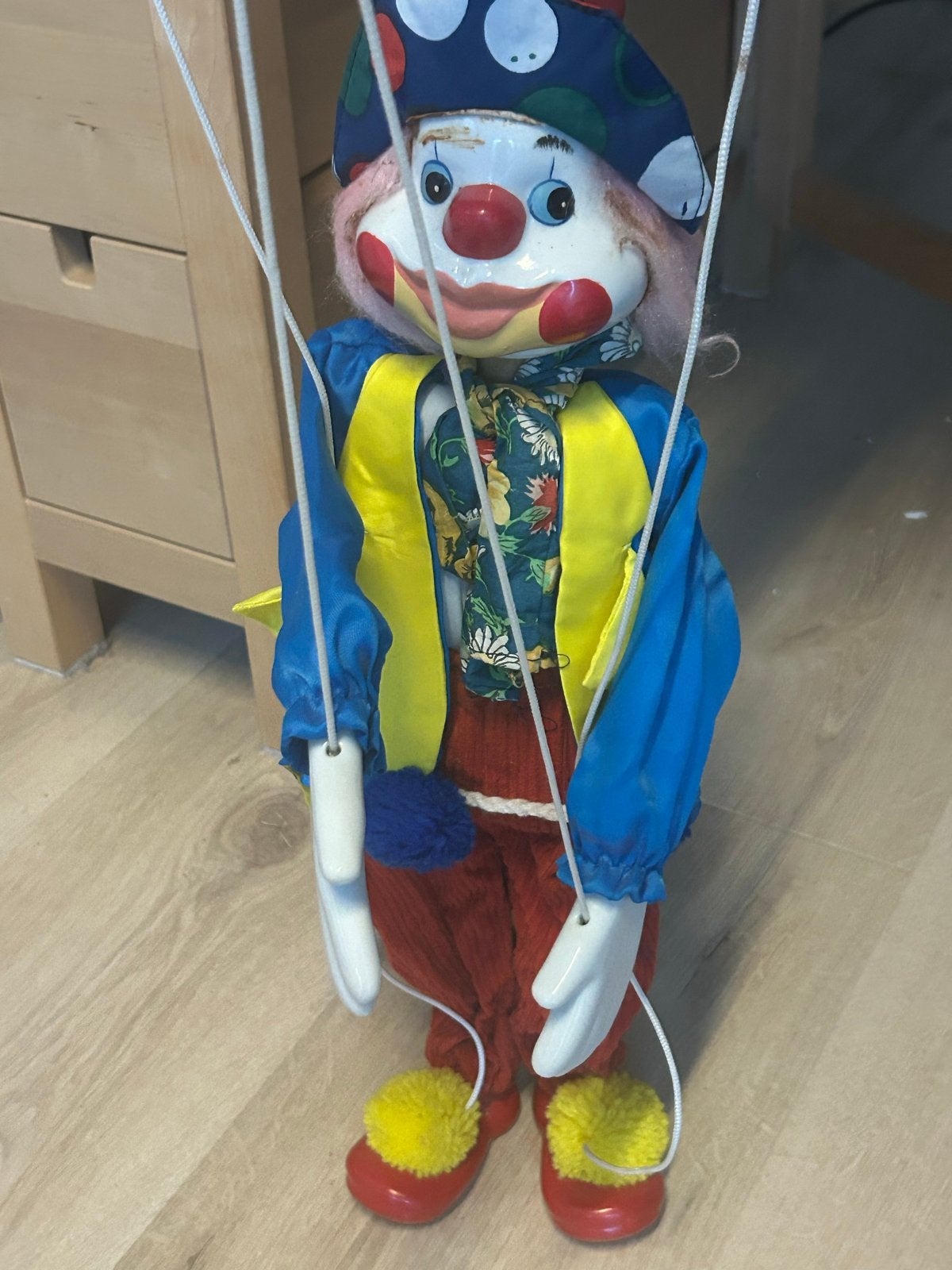 Vintage Marionet Clown Pop - Kleurrijk en Uniek, Verzamelen, Ophalen of Verzenden, Gebruikt, Pop