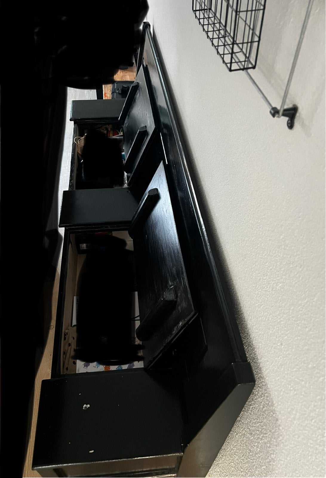 Zwarte houten bank met opbergruimte, Ophalen, Gebruikt, 150 tot 200 cm, 75 tot 100 cm