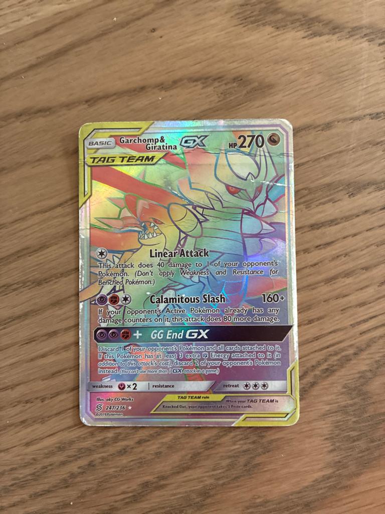 Pokémon Kaart: Garchomp & Giratina GX TAG TEAM (Full Art), Ophalen, Gebruikt, Losse kaart, Foil