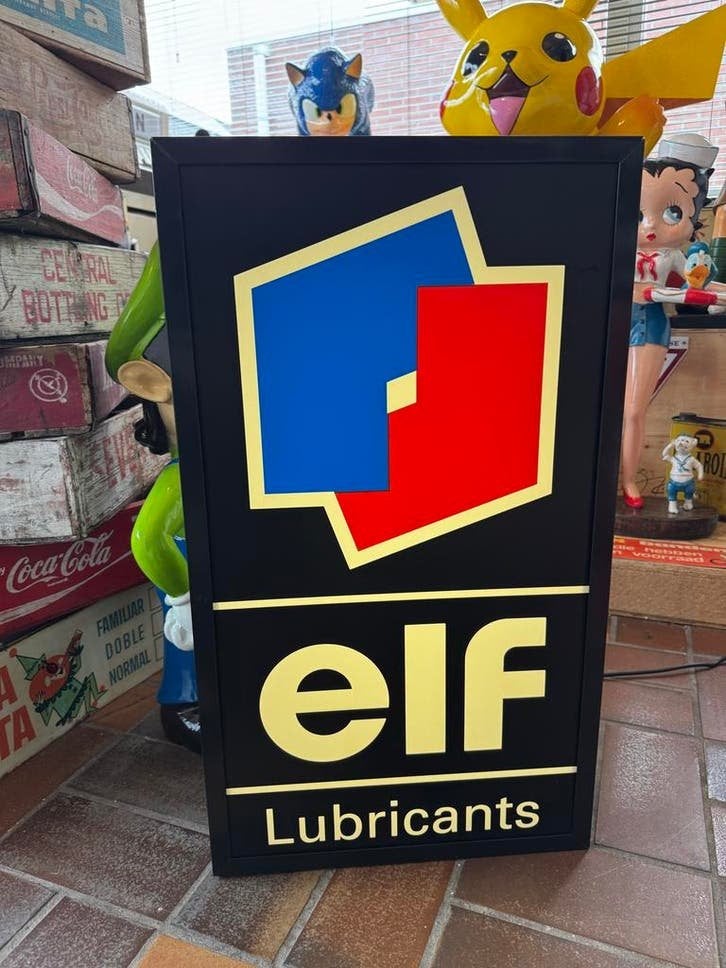 Vintage Elf Lubricants Lichtbak Reclamebord, Ophalen, Gebruikt, ., Lichtbak of (neon) lamp