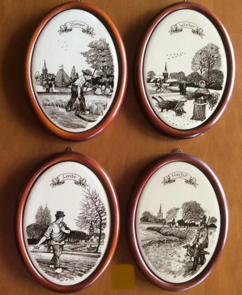 4x wandtegel keramiek decoratie ingelijst wandversiering, Ophalen of Verzenden