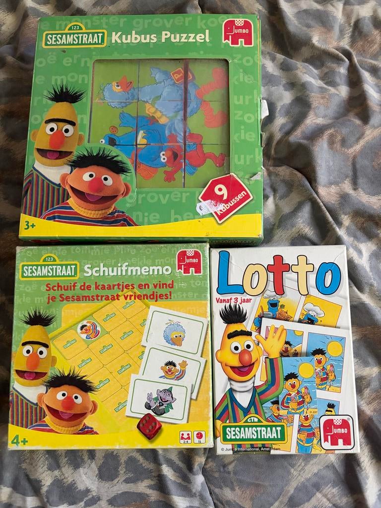 Sesamstraat Spellenpakket: Kubus Puzzel, Schuifmemo, Lotto, Ophalen of Verzenden, Gebruikt, 2 tot 4 jaar