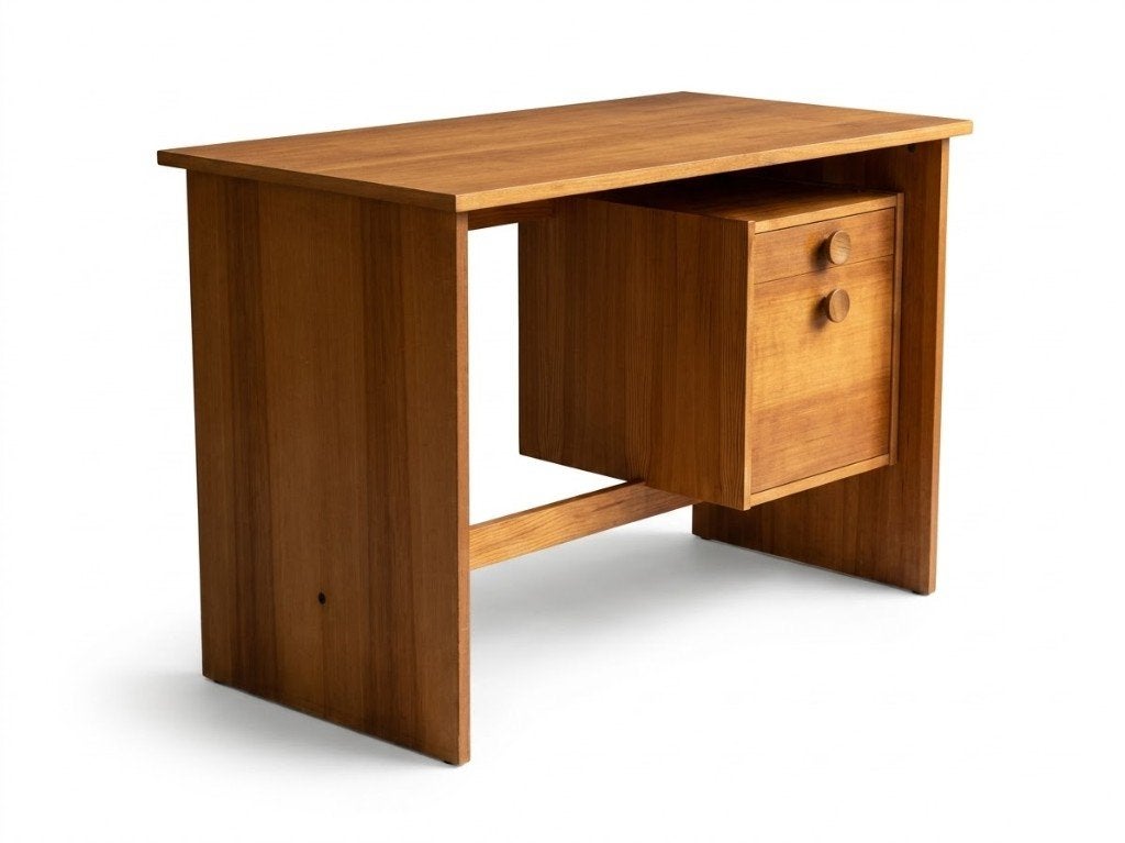 Eiken houten bureau - vintage retro tafel werkplek, Ophalen, Met lades, Gebruikt, 110 cm