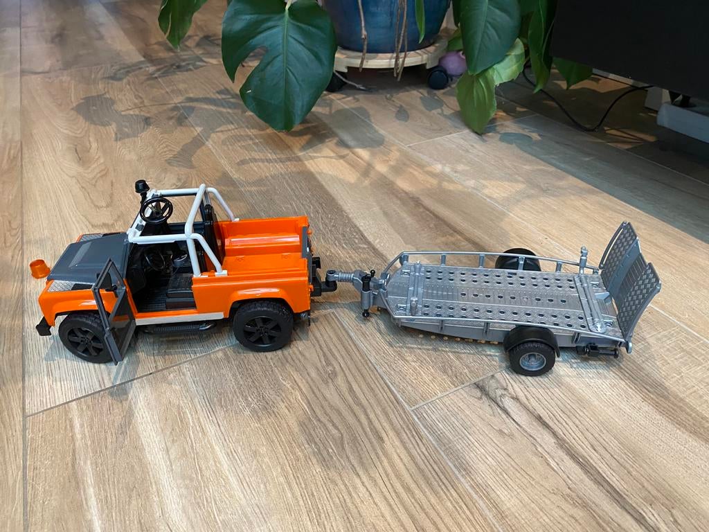 Bruder speelgoed jeep met aanhanger en sleepwagen met jeep, Ophalen of Verzenden, Gebruikt