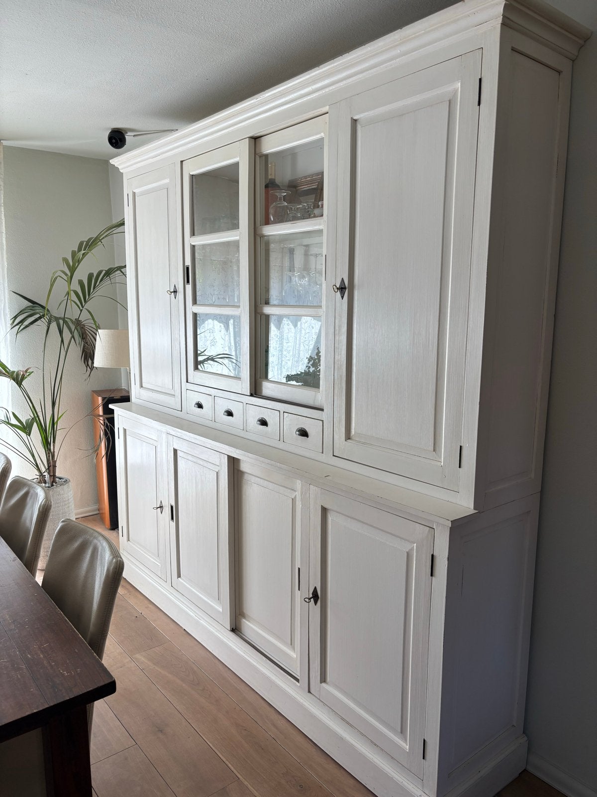 Prachtige grote buffettkast/vitrinekast - massief hout - wit, Ophalen, Gebruikt, Met deur(en), 200 cm of meer