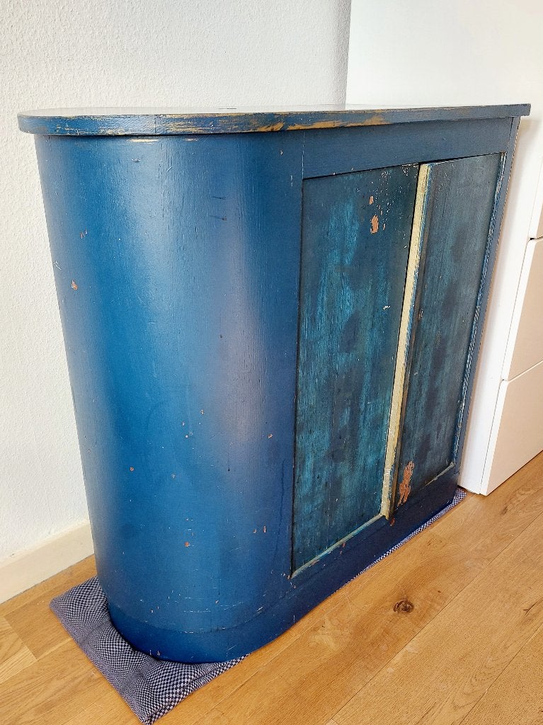 Antieke handgemaakte houten kast halfrond jaren 20 / 30, Ophalen