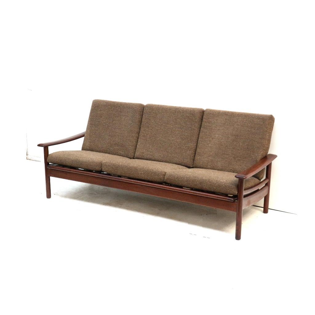 Vintage Deens design bank 3-zits jaren '60 '70 teak, Verzenden, Gebruikt, Rechthoekig, 125 cm of meer