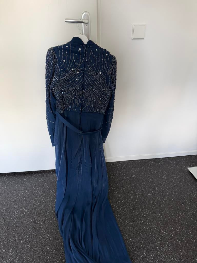 Gala jurk maat 38/40(M), Blauw, Gedragen, Onder de knie, Ophalen